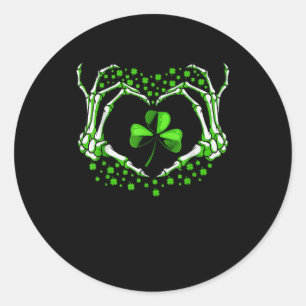 Pegatina Redonda Skeleton Hand Heart Shamrock St Patricks Day Paddy