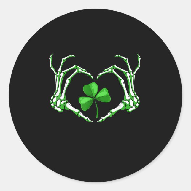 Pegatina Redonda Skeleton Hand Heart Shamrock St Patricks Day Paddy (Anverso)