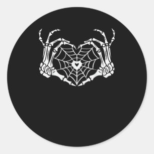Pegatina Redonda Skeleton Hand Heart Spiderweb Halloween Cobweb Par