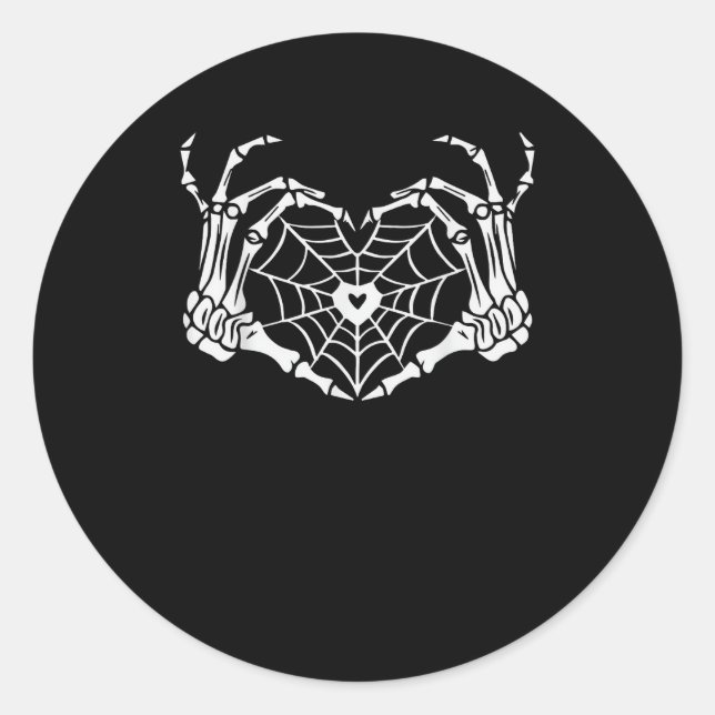 Pegatina Redonda Skeleton Hand Heart Spiderweb Halloween Cobweb Par (Anverso)