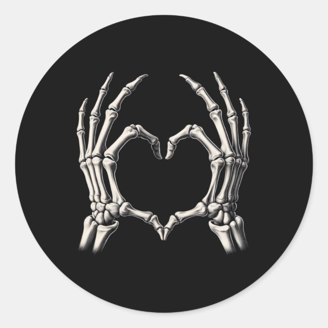 Pegatina Redonda Skeleton Hand Heart Xray Retro Funny Halloween Cos (Anverso)