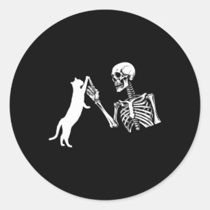 Pegatina Redonda Skeleton Hand Jugando El Gracioso Disfraz De Hallo