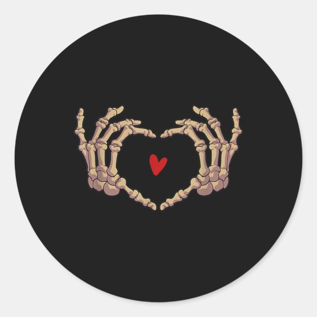 Pegatina Redonda Skeleton Hand Love Heart Halloween Day Spooky Seas (Anverso)