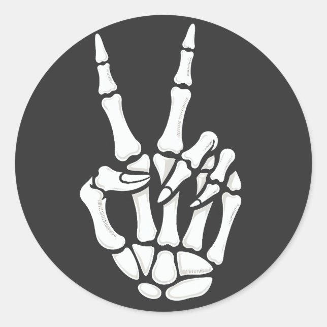 Pegatina Redonda Skeleton Hand Peace Sign Cool Halloween (Anverso)