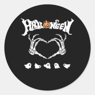 Pegatina Redonda Skeleton Hand With , Diseño de Halloween