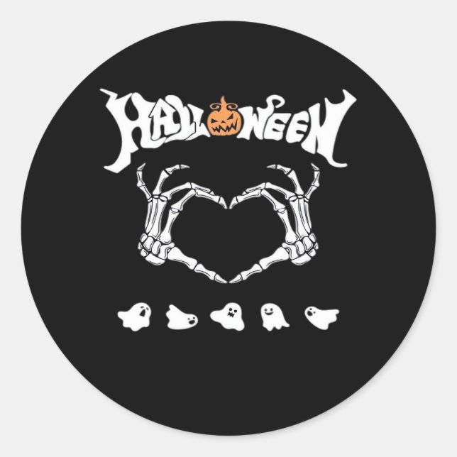 Pegatina Redonda Skeleton Hand With , Diseño de Halloween (Anverso)