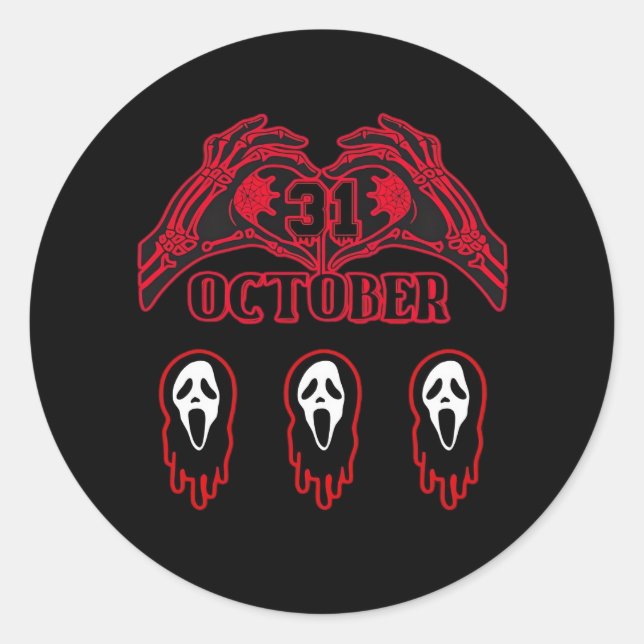 Pegatina Redonda Skeleton Hands 31/10 Classic (Anverso)