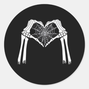 Pegatina Redonda Skeleton Hands Cobweb Heart (Blanco) Classic