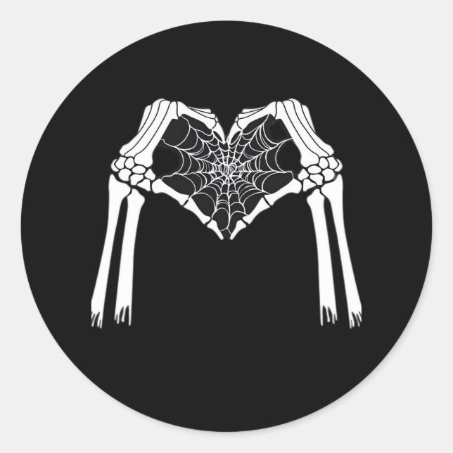 Pegatina Redonda Skeleton Hands Cobweb Heart (Blanco) Classic (Anverso)