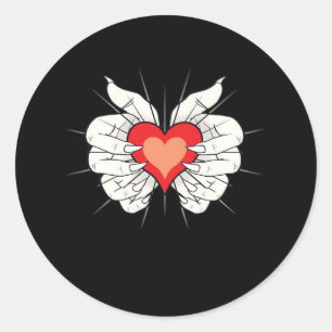 Pegatina Redonda Skeleton Hands Heart Classic