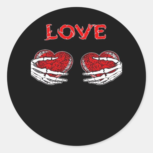 Pegatina Redonda Skeleton Hands Heart Funny Design (Anverso)