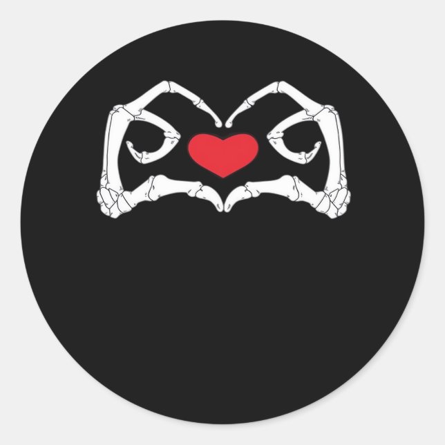 Pegatina Redonda Skeleton Heart And Hands Funny (Anverso)