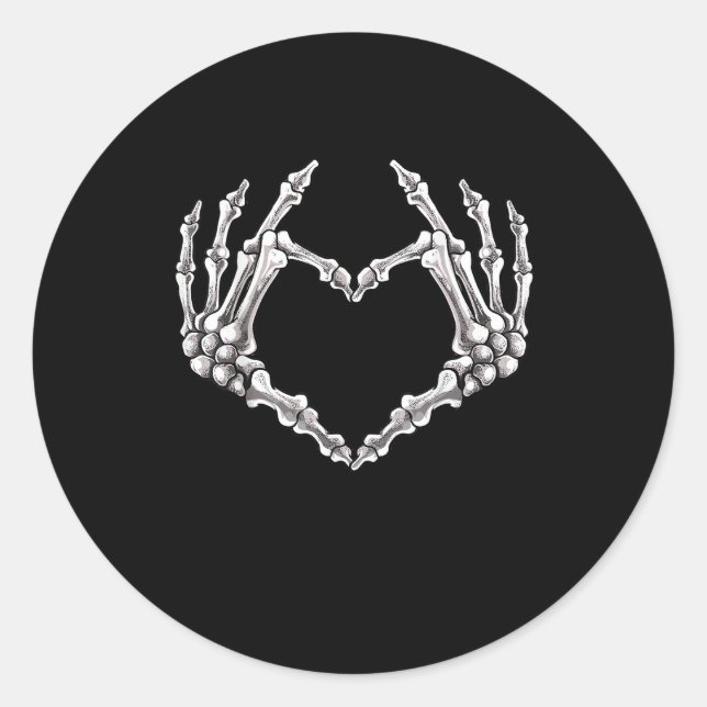 Pegatina Redonda Skeleton Heart And Hands Gothic Halloween (Anverso)