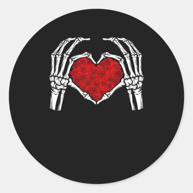Pegatina Redonda Skeleton Heart Hands Rótulo El día de San Valentín (Anverso)