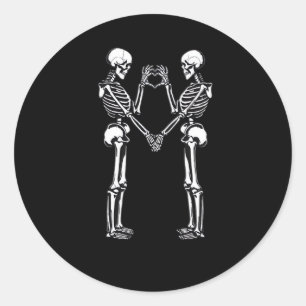 Pegatina Redonda Skeleton Heart Hands Rótulo Halloween Costume Clas