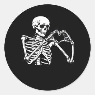 Pegatina Redonda Skeleton Heart Hands Rótulo Halloween Costume Tren