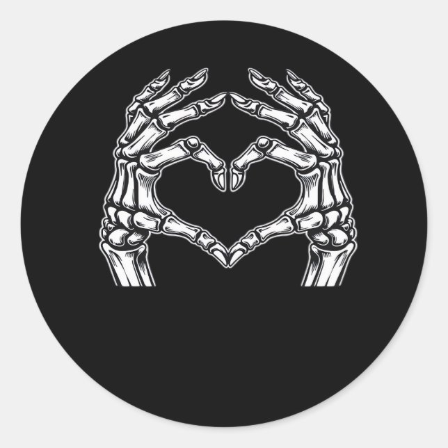 Pegatina Redonda Skeleton Heart Hands Rótulo Halloween Disstume bás (Anverso)
