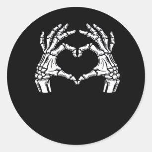 Pegatina Redonda Skeleton Heart Hands Rótulo Halloween Disstume vir