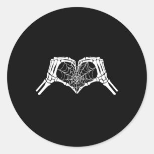 Pegatina Redonda Skeleton Heart Hands Spiderweb Halloween Spooky Lo