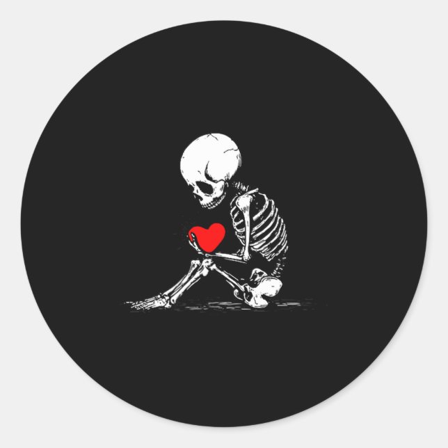 Pegatina Redonda Skeleton Heart Valentines Emo Gothic Minimalist Ck (Anverso)