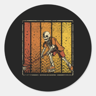 Pegatina Redonda Skeleton Hockey Halloween Halloween Hockey sobre H