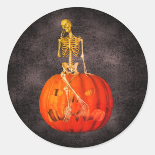 Pegatina Redonda Skeleton Jack O Lantern Halloween Gracioso