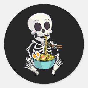 Pegatina Redonda Skeleton Japonés Ramen Noodles Anime Halloween Co