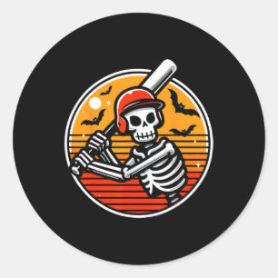 Pegatina Redonda Skeleton Jugador de Béisbol Niños divertidos Hallo