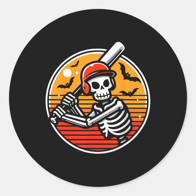 Pegatina Redonda Skeleton Jugador de Béisbol Niños divertidos Hallo (Anverso)