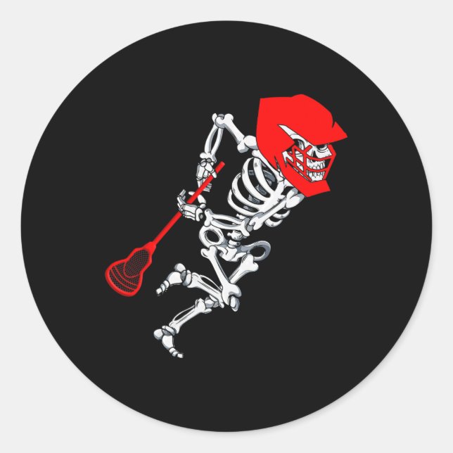 Pegatina Redonda Skeleton Lacrosse Shirt Halloween (Anverso)