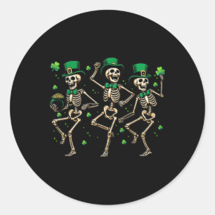 Pegatina Redonda Skeleton Leperchaun Funny Skeleton Bailando St Pat