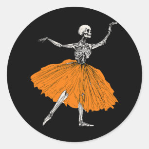 Pegatina Redonda Skeleton Llerina Dance Tutu Spooky Llet Dancer Hal
