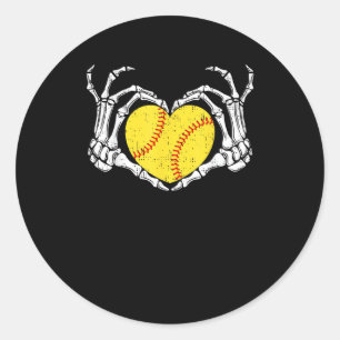 Pegatina Redonda Skeleton Manos Corazón Halloween Disstume Softball