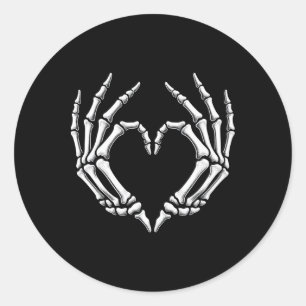Pegatina Redonda Skeleton manos Rótulo de corazón retro disfraz de 