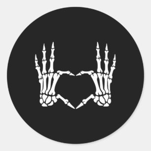 Pegatina Redonda Skeleton manos Rótulo de corazón retro disfraz de