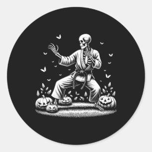 Pegatina Redonda Skeleton Martial Art Karate Judo Player Halloween