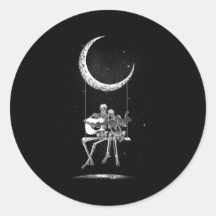 Pegatina Redonda Skeleton Moon Y Tees - Grap De Concierto De Rock Y