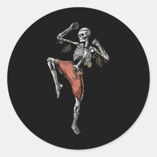 Pegatina Redonda Skeleton Muay Thai Boxing Karate Kickboxing Martia