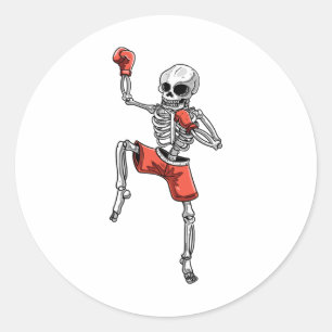 Pegatina Redonda Skeleton Muay Thai Halloween Kickboxing Mma Fighti