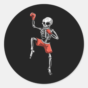 Pegatina Redonda Skeleton Muay Thai Halloween Kickboxing Mma Fighti