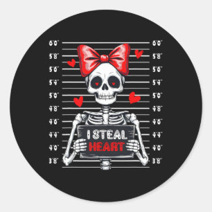 Pegatina Redonda Skeleton Mugshot I SteHearts Skeleton Valentine