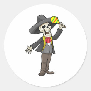 Pegatina Redonda Skeleton Music con Maracas