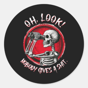 Pegatina Redonda Skeleton Oh Look Nobody Da Un Gracioso Halloween C