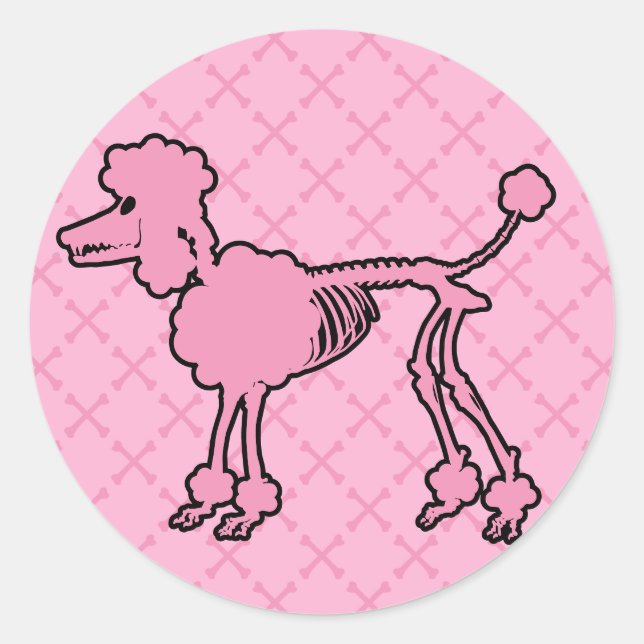 Pegatina Redonda Skeleton Pink Poodle (Anverso)