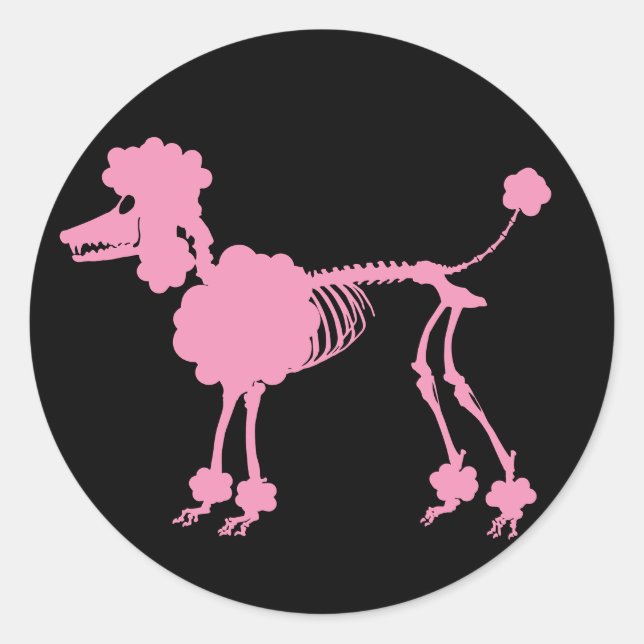 Pegatina Redonda Skeleton Pink Poodle (Anverso)