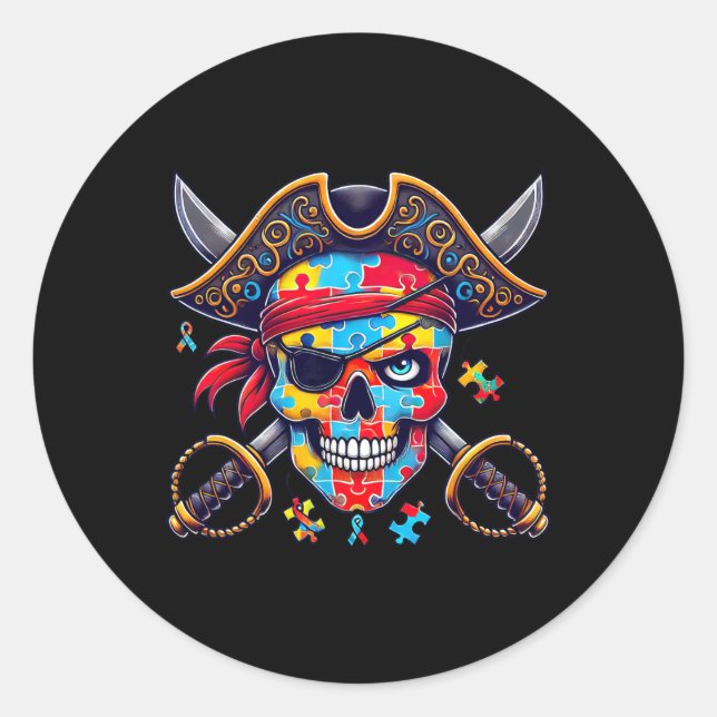 Pegatina Redonda Skeleton Pirate Skull Halloween hombres mujeres ni (Anverso)