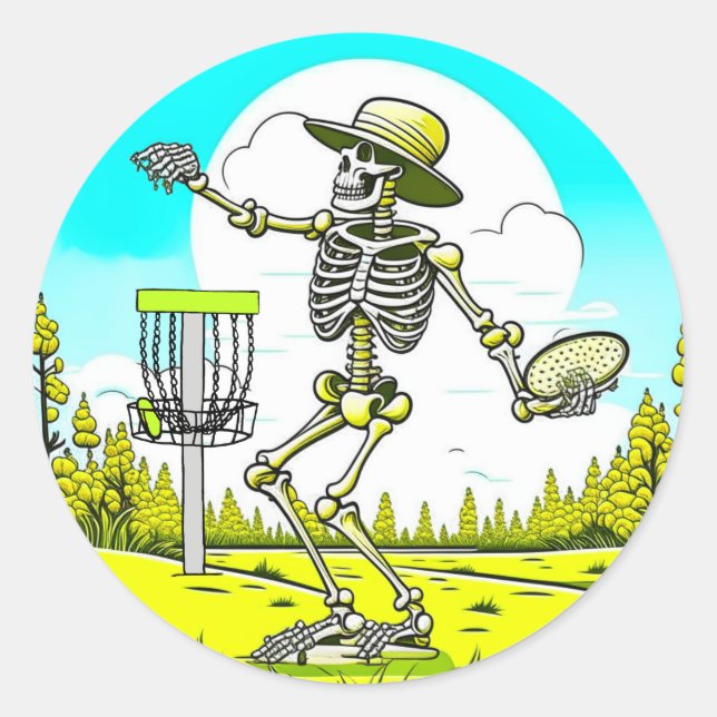 Pegatina Redonda Skeleton Play Disc Golf (Anverso)