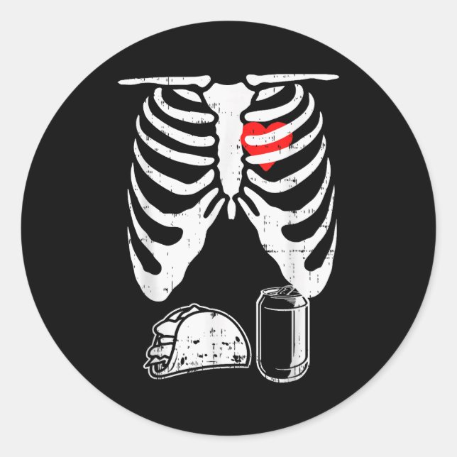 Pegatina Redonda Skeleton Pregnancy Taco Beer Xray Halloween Soon D (Anverso)