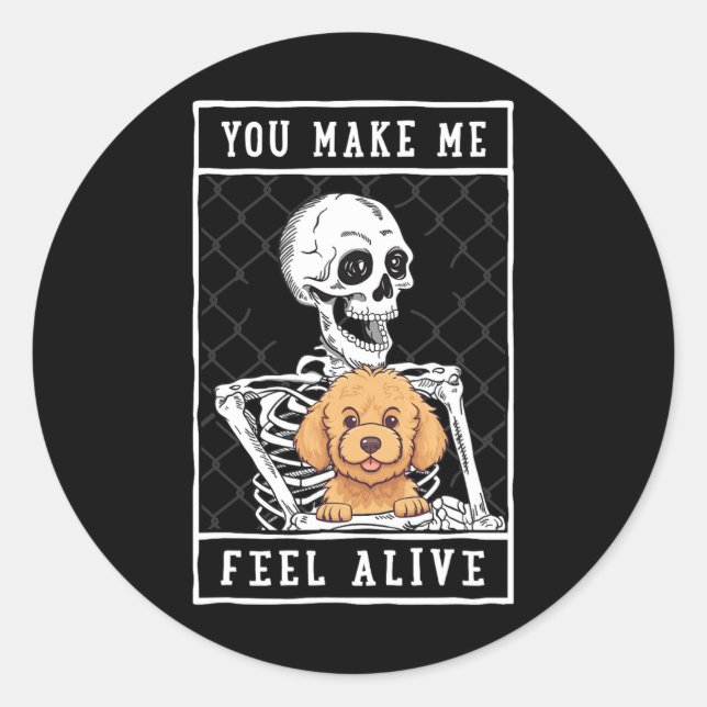 Pegatina Redonda Skeleton que sientas que Halloween me viva (Anverso)