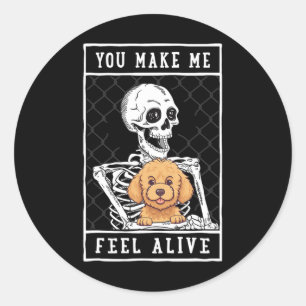 Pegatina Redonda Skeleton que sientas que Halloween me viva